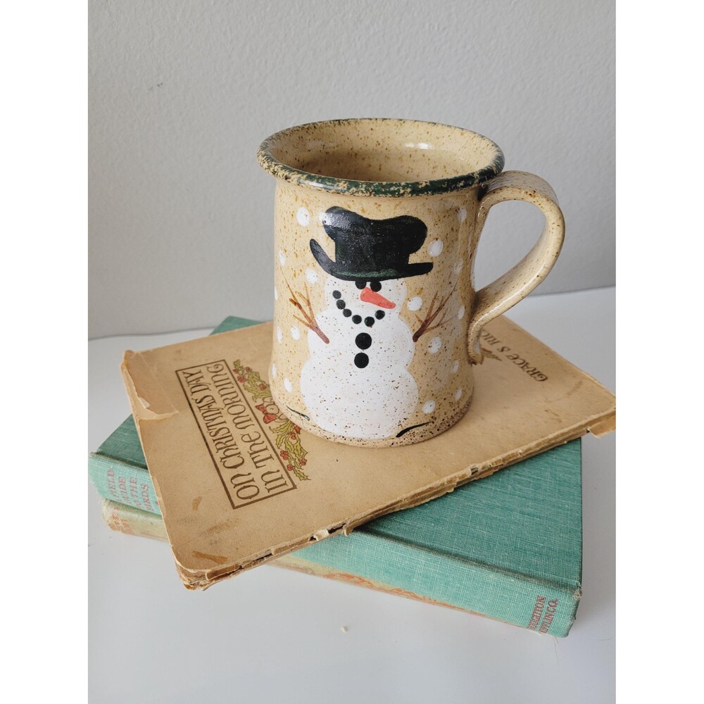 Vintage Snowman Speckled Stoneware Coffee Cup Mug Three Rivers Pottery 1991 - Picture 2 of 16
